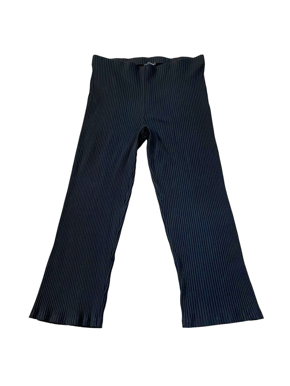 Eileen Fisher Jersey Ribbed Knit Crop Pants Large Black Straight Leg Pull On